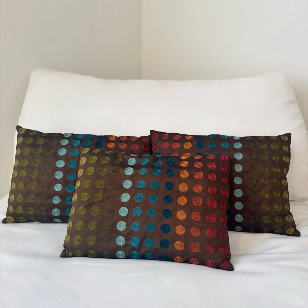 SET OF 3 Pier 1 Multicolor Polka Dot Decorative Accent Pillows